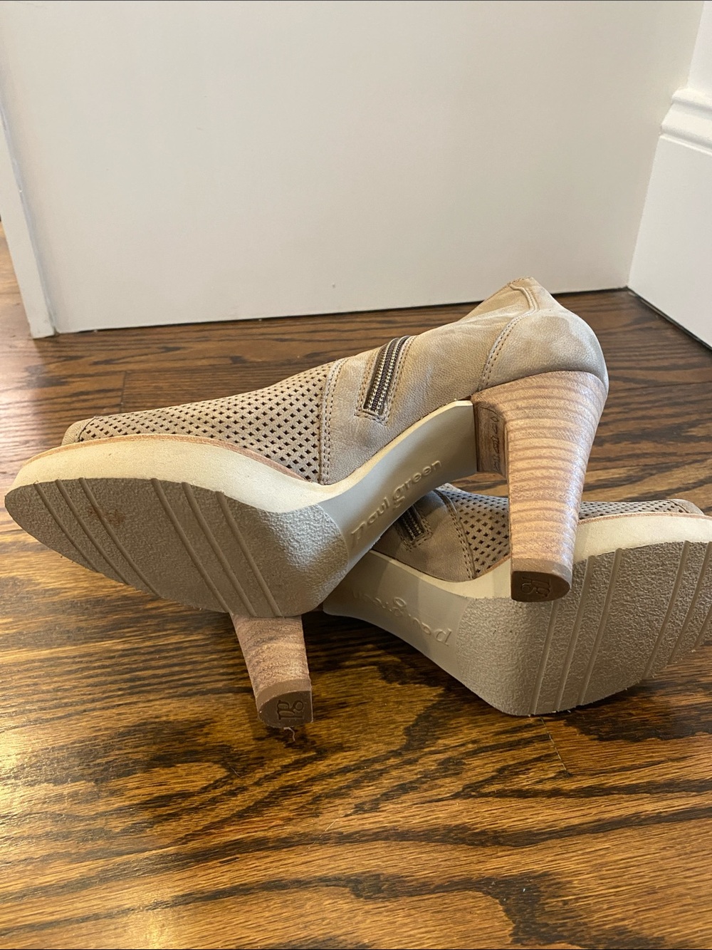 Paul Green Taupe Perforated Peep-Toe Ankle Booties - Picture 8 of 9